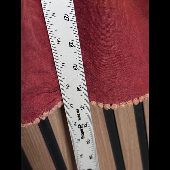 Flawless Mini Dress Large Womens Red Flax Linen Shoulder Tie Beaded Trim Smocked - Picture 4 of 6